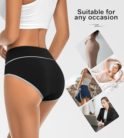 Womens Cotton Mid High Waisted Underwear Comfort Panties 5 Pack Briefs - color: Black-01-5 Pack-c, size: Large