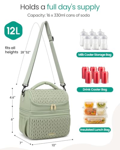 Breastmilk Cooler Bag, 12L Double Deck with Detachable Divider - color: Green