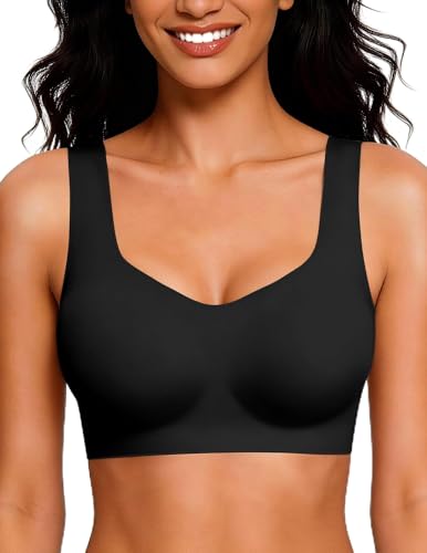 Wireless Pullover Sleep Bras for Women Seamless No Underwire T Shirt Bra - color: Black, size: Medium