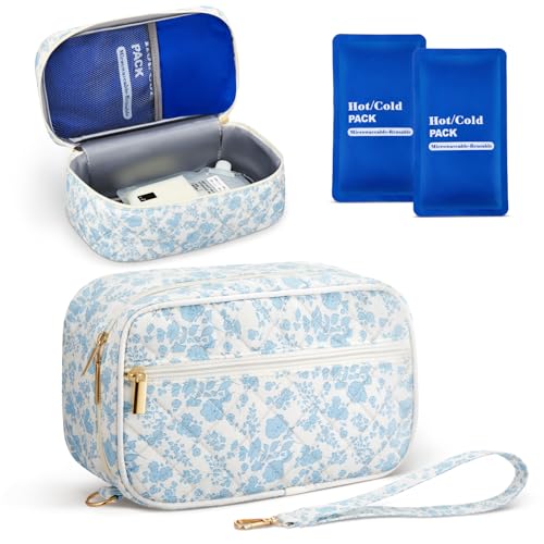 Abbylike Breastmilk Cooler Travel Bag with 2 Ice Packs, Blue Floral