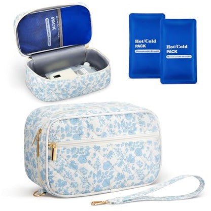 Abbylike Breastmilk Cooler Travel Bag with 2 Ice Packs, Blue Floral
