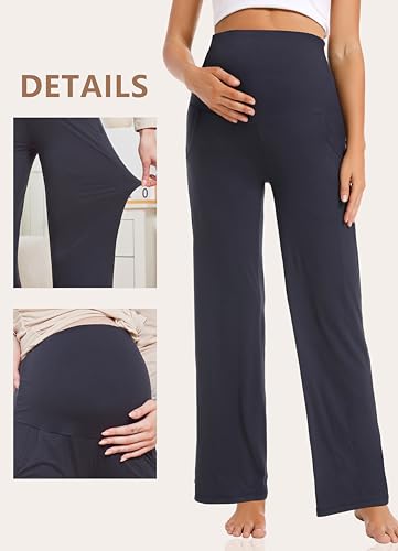 Foucome Women's Maternity Pants Wide Leg Pregnancy Work Pants - color: Black/Grey/Navy, size: Small