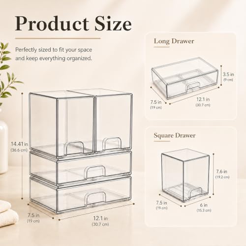 Clear Stackable Storage Drawers: Acrylic Organizer Bins 4 Pack - size: 4 Pack (2 High+2 Wide)