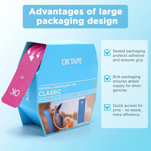 OK TAPE Kinesiology Tape 100 PCS Precut Elastic Strips Bulk 2inx10in/PCS - color: Pink, size: 100 PCS