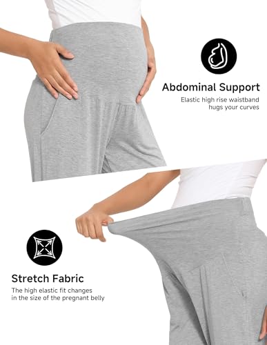 Viscose from Bamboo Maternity Wide Leg Lounge Pajama Pants - color: 2pc Grey/Dark Grey, size: Small