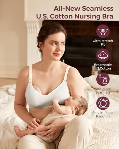 Momcozy U.S. Cotton Nursing Bras for Breastfeeding Seamless Maternity Bra - color: Light Gray, size: 4X-Large