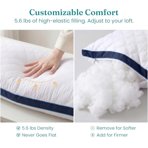 Oubonun Full Body Pillow for Side Sleeper, Adjustable Firm Long Bed Pillow - color: White-navy Blue Side