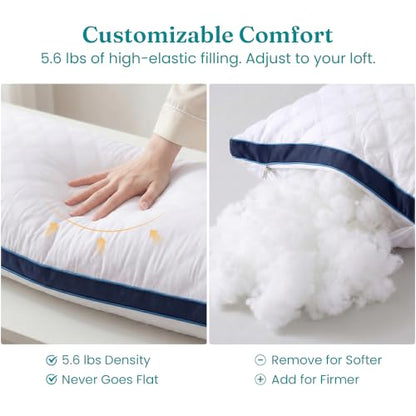 Oubonun Full Body Pillow for Side Sleeper, Adjustable Firm Long Bed Pillow - color: White-navy Blue Side