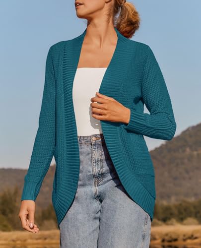 ZESICA Womens Fall Fashion Open Front Cardigan Sweaters - color: Teal, size: Small