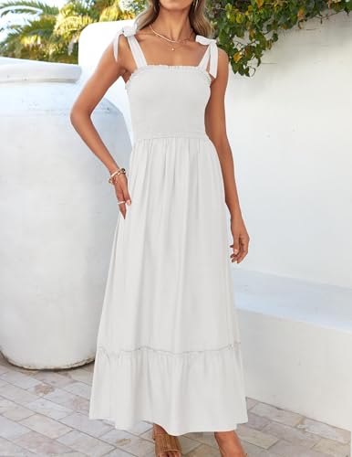 ZESICA Womens Summer Boho Spaghetti Strap Maxi Dress - color: White, size: Medium