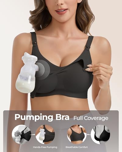 Vinfact Pumping Bra Hands Free Comfort Wireless Seamless Breast Pump Bra - color: Black, size: Medium