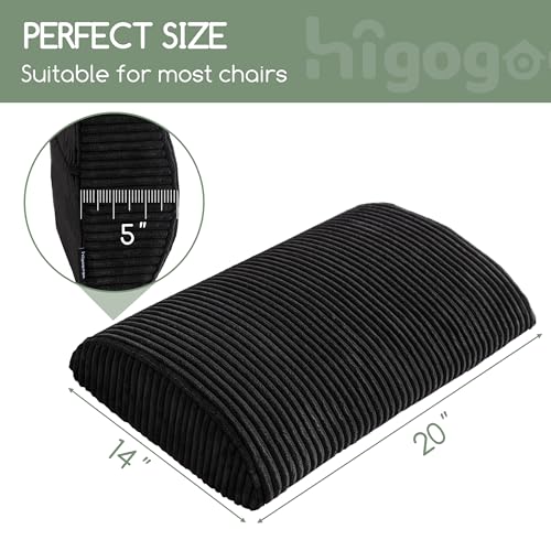 HIGOGOGO Lumbar Support Pillow for Recliner Chair/Accent Chair/Couch, Large Memory Foam Back Support Cushion for Elderly, Recliner Cushions for Back Rest, Pain Relief, Reading, Washable Cover, Black - color: Black, size: 20"x14"x5"