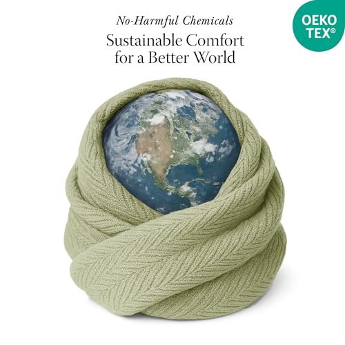 Threadmill Luxury 100% Cotton Queen Herringbone Blanket, Moss Green - color: Moss Green, size: Queen (90" x 92")