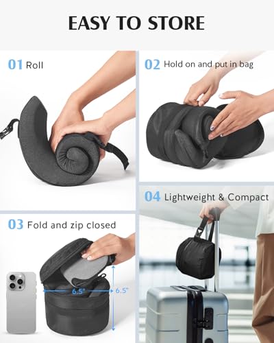 YFONG Travel Pillow with Head Support & Sleep Mask for Long Flights, Grey - color: Grey