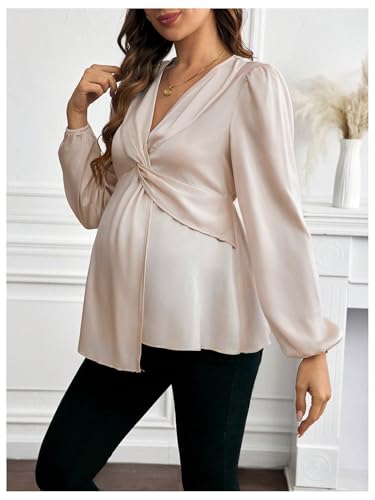 MakeMeChic Women's Maternity Shirts Blouse Satin Work Clothes Babydoll Tops - color: Apricot, size: X-Large