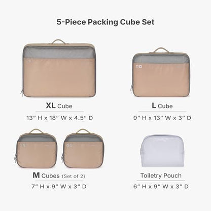 Traveler's Choice Cloverland Packing Cubes, 5-Piece Set, Light Beige - color: Light Beige