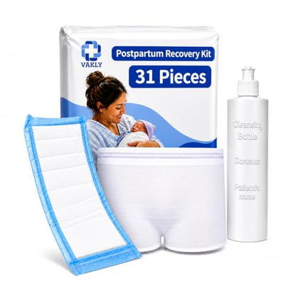 Vakly Postpartum Kit, 112 Pieces 100 Pads, 10 Underwear & 2 Peri Bottle - size: 112 Piece