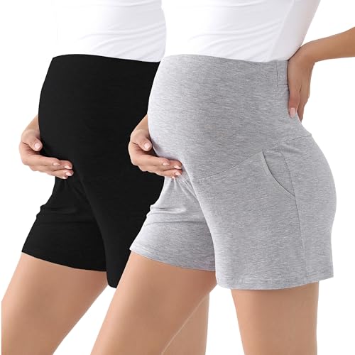 Viscose from Bamboo Maternity Summer Lounge Pajama Shorts - color: Black/Grey, size: Large