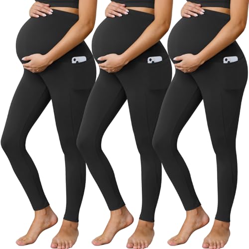 Buttergene 3 Pack Maternity Leggings with Pockets - color: Black*3, size: XX-Large