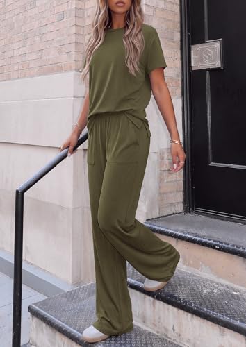 PRETTYGARDEN Women's Summer 2 Piece Matching Lounge Sets - color: Army Green, size: Small