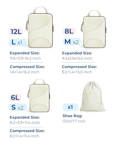 Bagsmart Compression Packing Cubes, Travel Bag Cruise Ship Essentials - color: Cream Beige, size: 6 Set