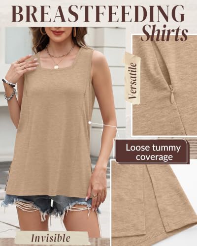 3 Pack Women's Nursing Tank Shirts - color: Cream, Camel, Coffee, size: Small