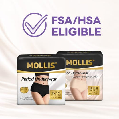 MOLLIS Disposable Period Underwear, Postpartum Panties, XXL, Black, 16Ct - size: XXlarge(16 Count)
