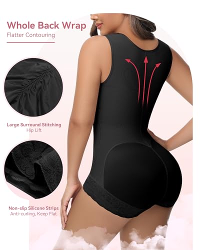 SHAPSHE Fajas Colombianas Moldeadoras Full Body Shaper Postpartum Shapewear - color: Black, size: Medium