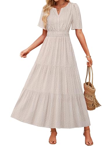 ZESICA Women's 2026 Summer Floral Boho A Line Maxi Dresses - color: Beige, size: Medium