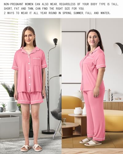 Rnxrbb Button Down Maternity Pajamas Set Nursing Postpartum Pjs Clothes - color: New-pink, size: X-Small