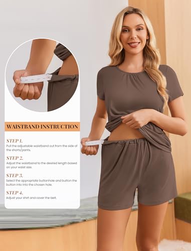 Ekouaer Maternity Nursing Pajamas Set 3 Piece Postpartum Breastfeeding Pjs - color: Brown, size: Large