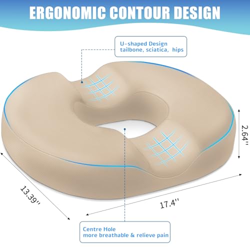 BlissTrends Donut Pillow Seat Cushion, Memory Foam Lifting Cushions - color: Khaki, size: Large