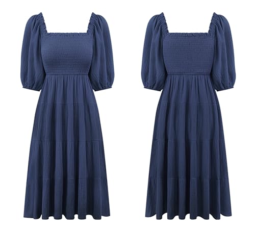 R.Vivimos Women's Cotton Off-Shoulder A-Line Midi Dresses - color: Navyblue, size: X-Large
