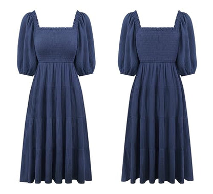 R.Vivimos Women's Cotton Off-Shoulder A-Line Midi Dresses - color: Navyblue, size: Medium