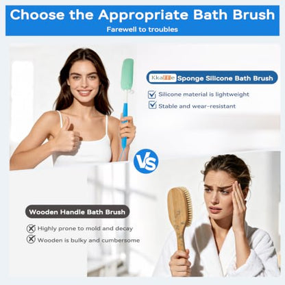 Back Scrubber for Shower,15.35"Curved Body Brush with Anti Slip Long Handle - size: Black+Blue Handle (Medium)