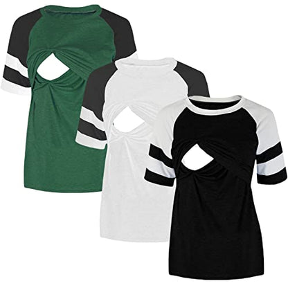 Women's Maternity Nursing Top Breastfeeding Tank Tee Shirt - color: 3-black/White/Green(3 Pack), size: Medium