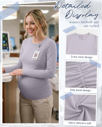 Locoowai 4 Pack Long Sleeve Maternity Underscrub Tops for Nurses - color: Black, White, Dark Gray, Light Gray, size: Medium