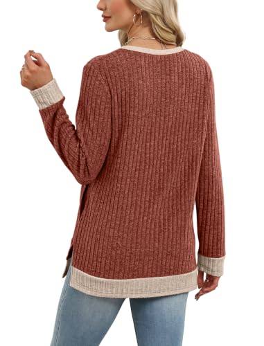 Sampeel Long Sleeve Shirts for Women Tunic Sweaters Fall Fashion Outfits - color: Caramel, size: X-Large