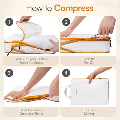 6 Set Large Compression Packing Cubes for travel. - color: White