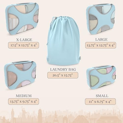 Shacke 5 Set Packing Cubes for Travel with Laundry Bag (Sky Blue) - color: 5 Set - Sky Blue, size: Set of 5