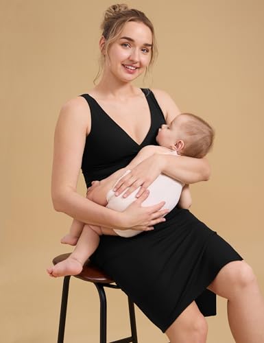 CRZ YOGA Maternity Nursing Midi Dress - color: Black, size: Medium