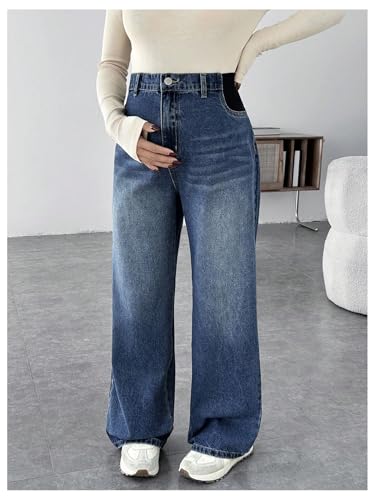 MakeMeChic Women's Maternity Jeans Loose Fit Over The Belly Pants - color: Blue, size: Large