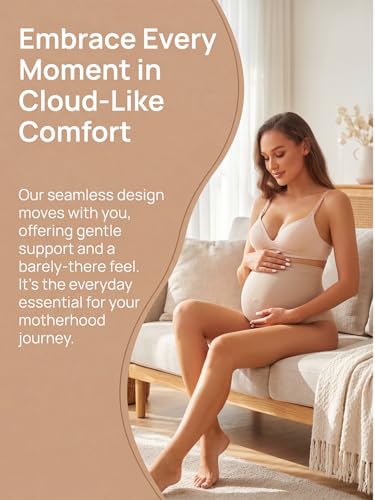 4 Pack Women's Maternity High Waist Underwear Over Bump Pregnancy Soft Seamless Supportive Panties - color: 2*black+2*nude, size: Large
