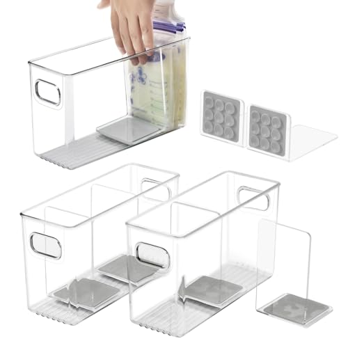 Breastmilk Storage Container with L Shaped Dividers to Flatten Standing Breast Milk Bags in Organizer Bins Save Refrigerator Space | 2 Containers with Removable Separator Boards - Gray - color: Gray, size: 3mm Thick/3.5in Width
