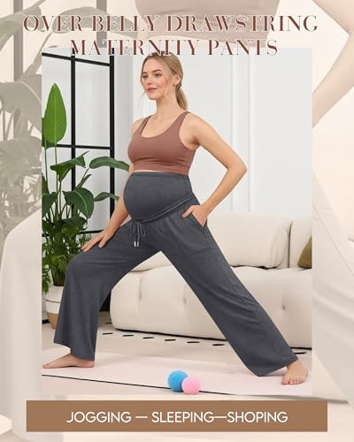 3 Pack Women's Maternity Casual Pants - color: Blue Purple, Dark Gray, Black, size: Large