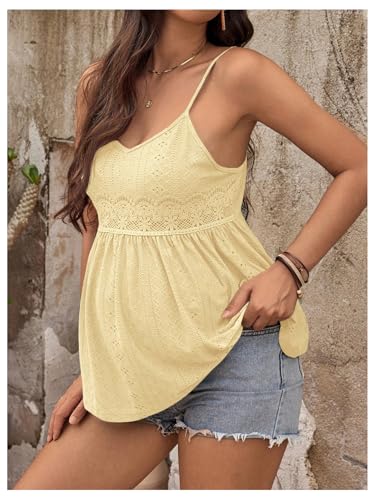 MakeMeChic Women's Maternity Cami Top Lace Ruffle Pregnancy Tank Tops - color: Yellow, size: Medium