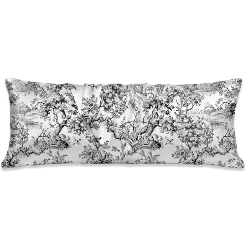Body Cooling Pillow Cases Cover,Vintage Floral Body Pillow Cover Satin,Toile Print Pillowcase for Hair and Skin,Soft Long Pillow Cover with Zipper Closure 20x54 Inches - color: Vintage Florals