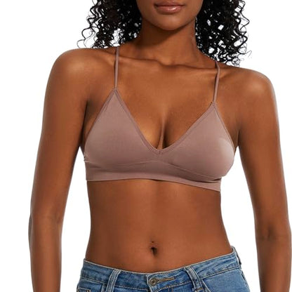 Seamless Bra for Women Low Back Bralette Wirefree Spaghetti Bra with Padded Removeable - color: Slate Violet, size: Medium