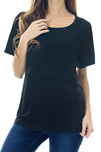 Smallshow Women's Maternity Nursing Tops Short Sleeve Breastfeeding Clothes - color: Army Green-black-dim Grey(3 Pack), size: X-Large