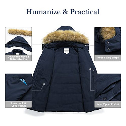 Chrisuno Women's Plus Size Winter Coat Waterproof Long Puffer Jacket Warm Thicken Parka with Removable Fur Hood - color: Navy Blue, size: 4X
